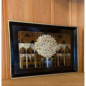 Vintage Otagiri Black Lacquer Golden Mist Hors d’oeuvres Trays Mid Century Moder
